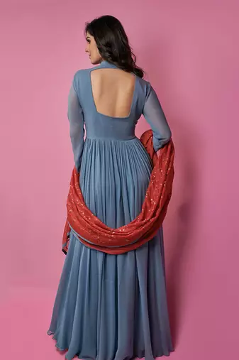 Grey and red georgette anarkali