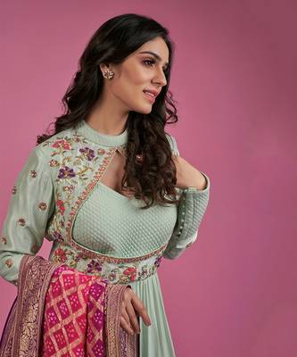 Sea green silk anarkali 1