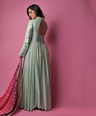 Sea green silk anarkali 2