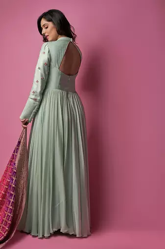 Sea green silk anarkali