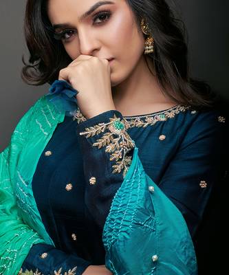 Peacock blue silk anarkali 2