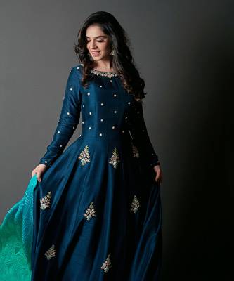 Peacock blue silk anarkali 3