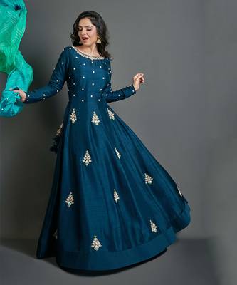 Peacock blue silk anarkali 1