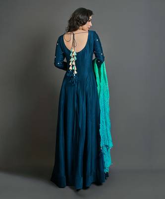 Peacock blue silk anarkali 4