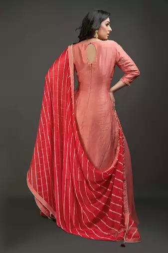 Burnt orange silk sharara set