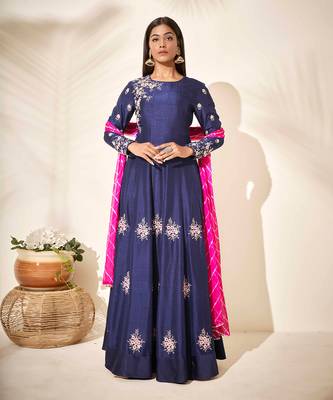 Blue and pink silk anarkali 1