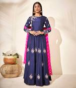 Blue and pink silk anarkali