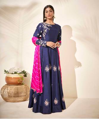 Blue and pink silk anarkali 2
