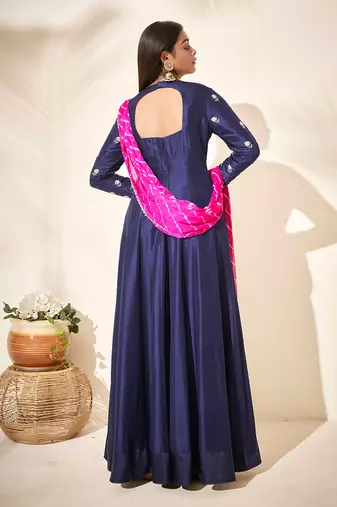 Blue and pink silk anarkali