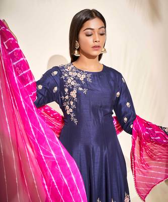 Blue and pink silk anarkali 4