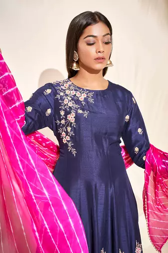 Blue and pink silk anarkali