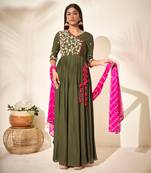 Olive green georgette crepe anarkali