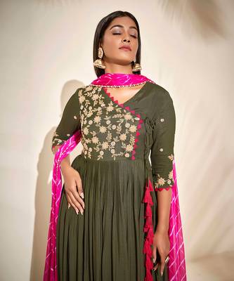 Olive green georgette crepe anarkali 3
