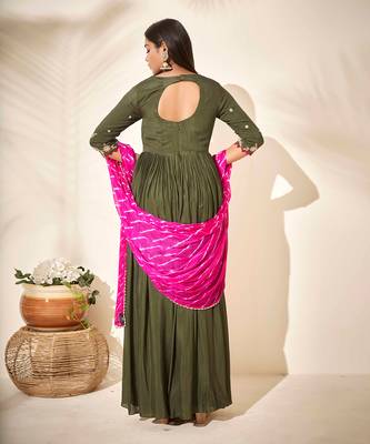 Olive green georgette crepe anarkali 5