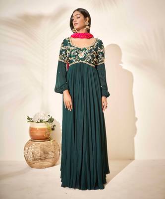 Bottle green georgette crepe anarkali 1