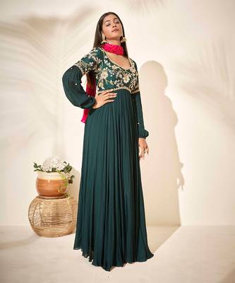 Bottle green georgette crepe anarkali 2