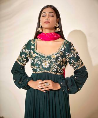 Bottle green georgette crepe anarkali 3