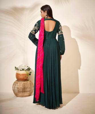 Bottle green georgette crepe anarkali 4