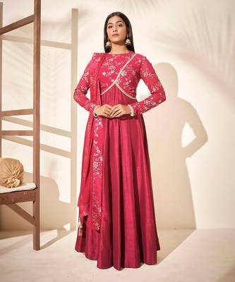 Wine silk anarkali 1