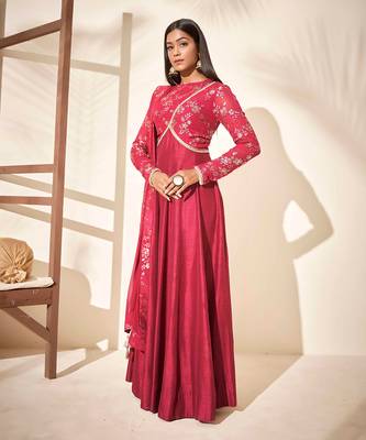 Wine silk anarkali 2