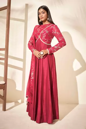 Wine silk anarkali