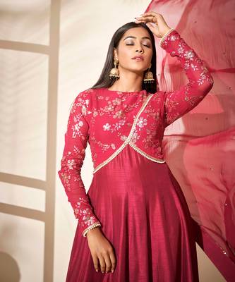 Wine silk anarkali 3