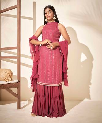 Mauve georgette crepe sharara set 1