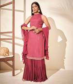 Mauve georgette crepe sharara set