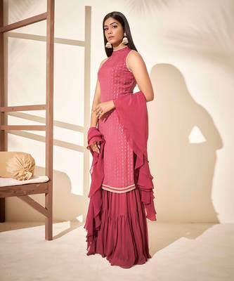 Mauve georgette crepe sharara set 2