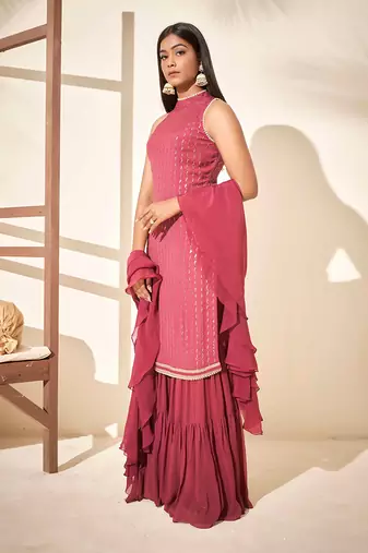 Mauve georgette crepe sharara set