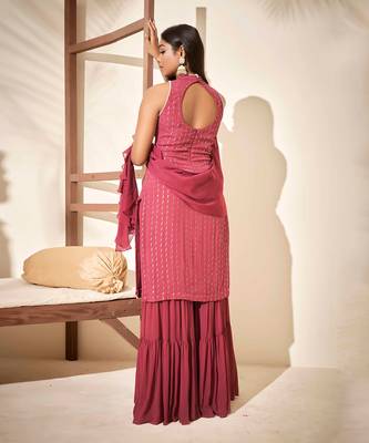 Mauve georgette crepe sharara set 4