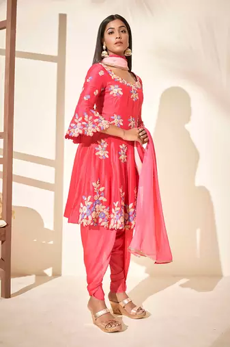 Pink silk anarakali