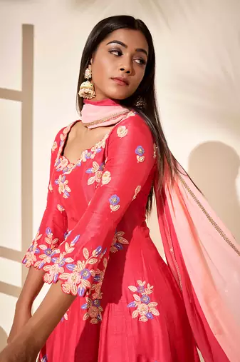Pink silk anarakali