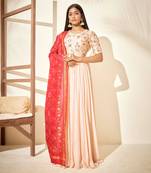 Beige and red raw silk anarakali