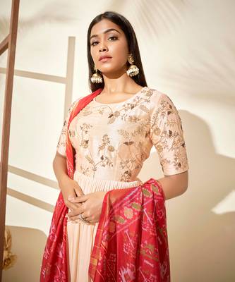 Beige and red raw silk anarakali 3
