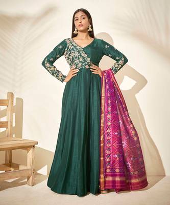 Bottle green silk anarakali 1