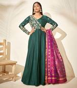 Bottle green silk anarakali