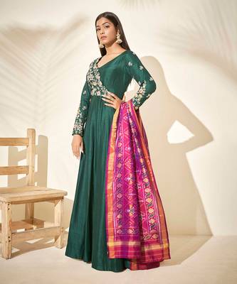 Bottle green silk anarakali 2