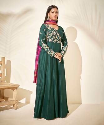 Bottle green silk anarakali 3