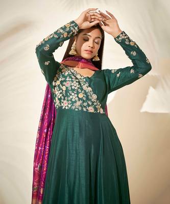 Bottle green silk anarakali 4