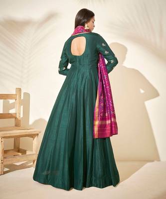 Bottle green silk anarakali 5