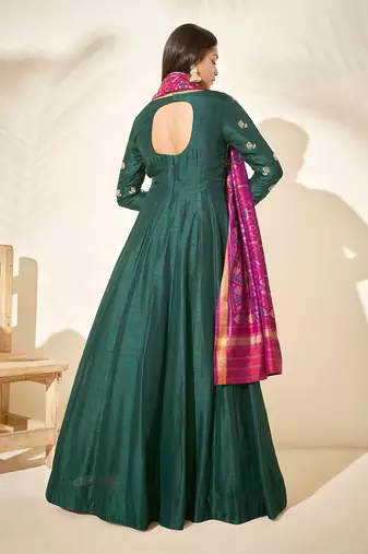Bottle green silk anarakali