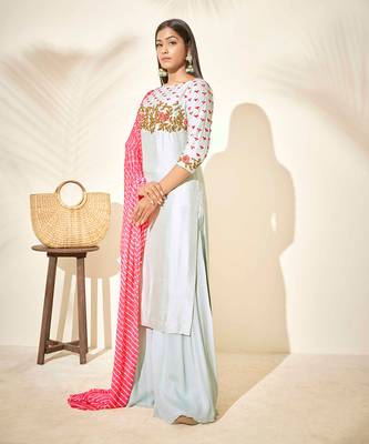 Sea green and pink silk sharara set 2