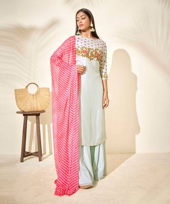 Sea green and pink silk sharara set 1