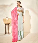 Sea green and pink silk sharara set