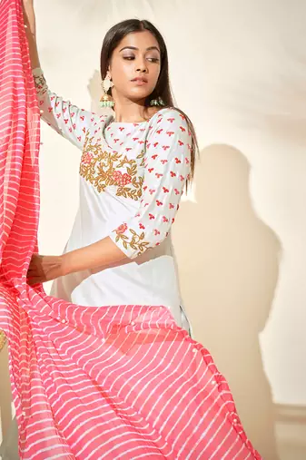 Sea green and pink silk sharara set