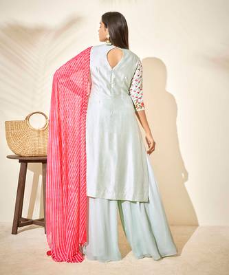 Sea green and pink silk sharara set 4