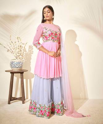 Pink and lilac georgette sharara set 2