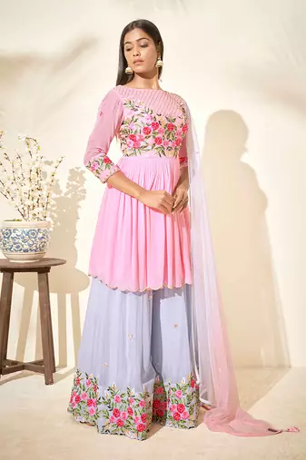 Pink and lilac georgette sharara set