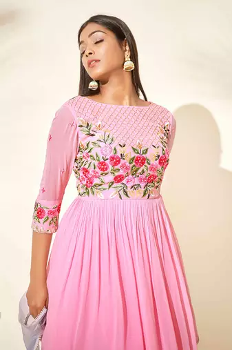 Pink and lilac georgette sharara set